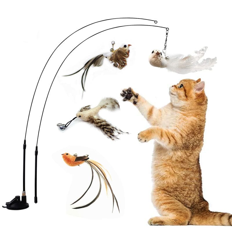 Cat Wand Toy Set – Interactive Feather and Bell Teaser Toys for Cats