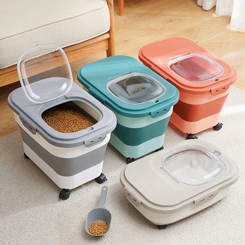 Foldable Pet Food Storage Bin — Airtight, Space-Saving & Easy to Move