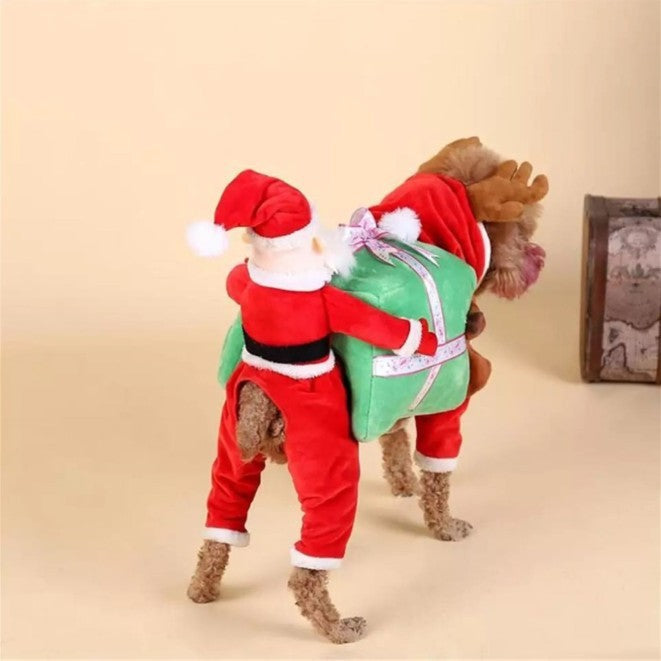 Santa Claus Dog Costume – Festive Holiday Outfit with Gift Chest