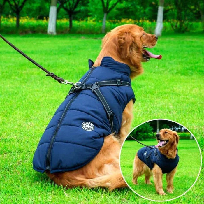Waterproof Winter Dog Jacket – Sherpa Lined with Built-In Harness