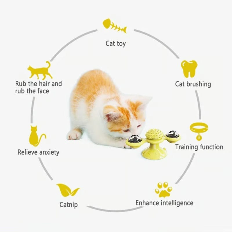 Interactive Cat Toy with Catnip – Spinning Windmill Toy with LED Balls