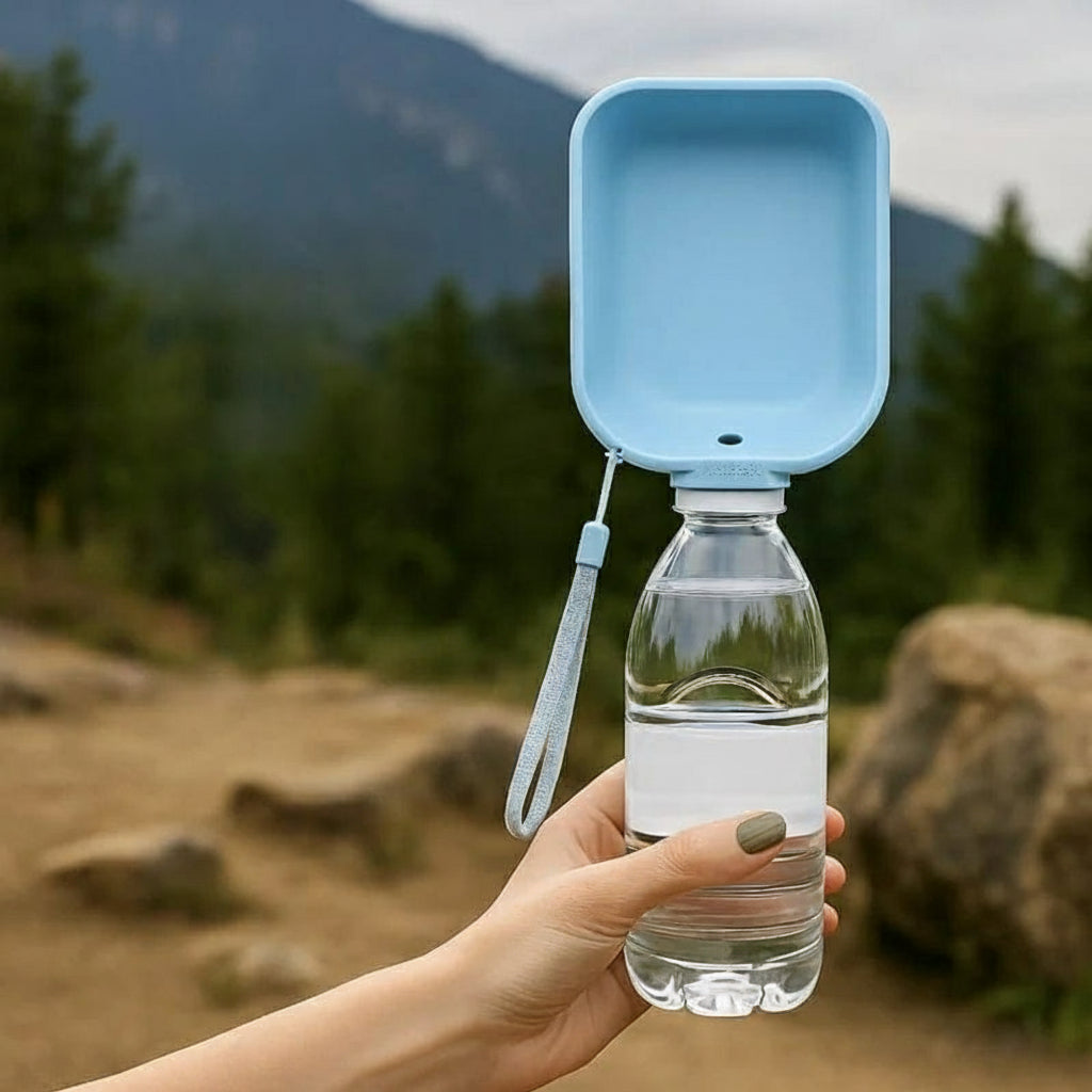 Portable Dog Water Bottle Cap – Leak-Proof Travel Water Bowl for Dogs