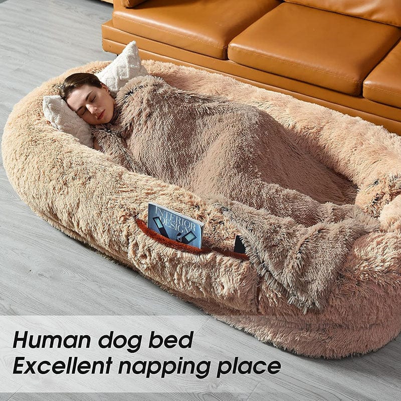 Human-Sized Dog Bed – Oversized Plush Bed with Donut Bolster for Dogs