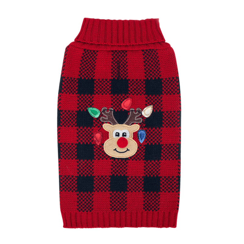 Christmas Reindeer Plaid Turtleneck Dog Sweater