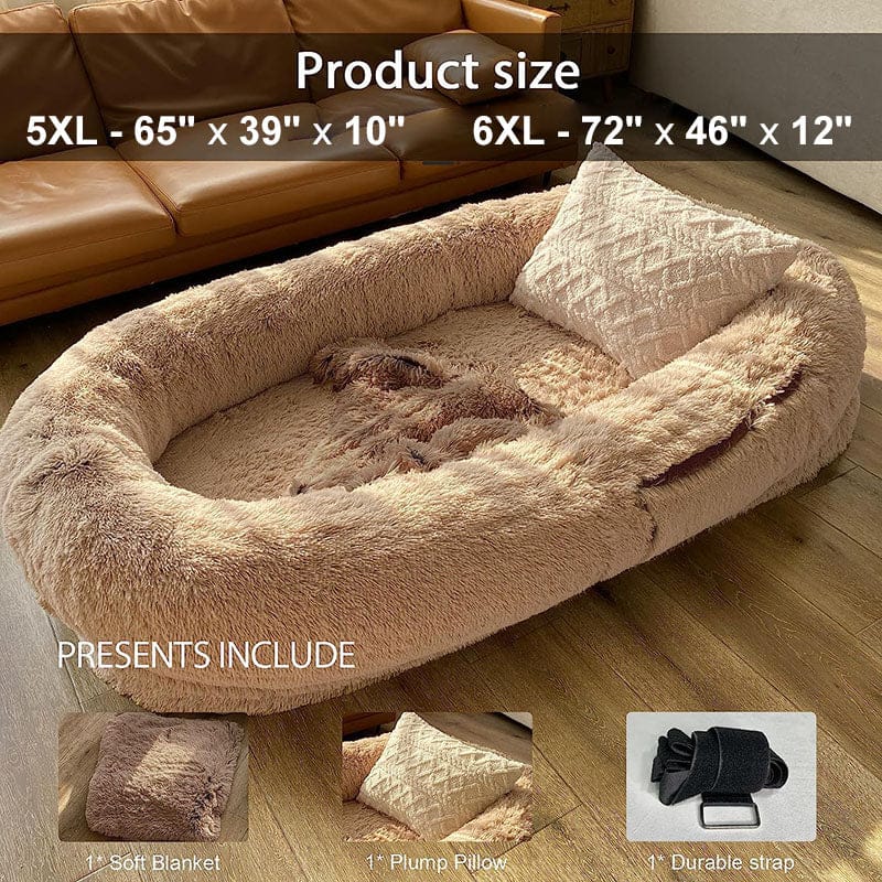 Human-Sized Oversized Plush Dog Bed with Donut Bolster