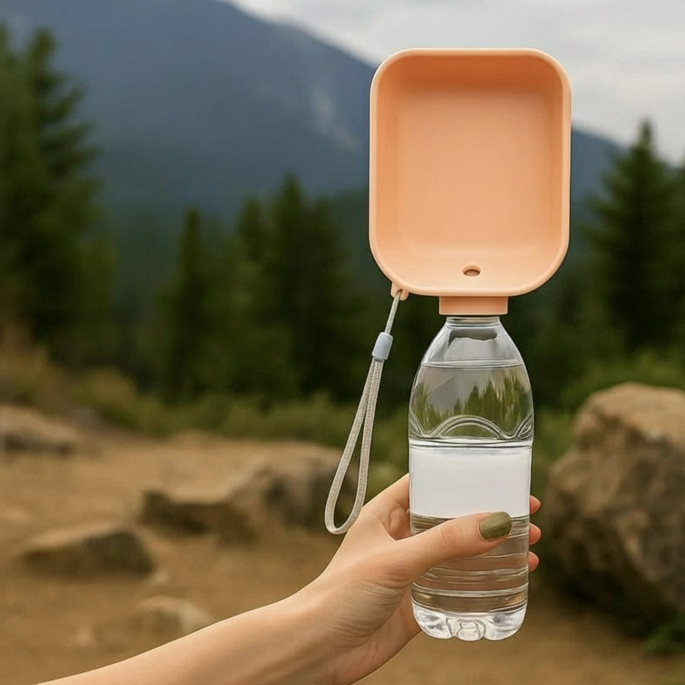 Portable Dog Water Bottle Cap – Leak-Proof Travel Water Bowl for Dogs