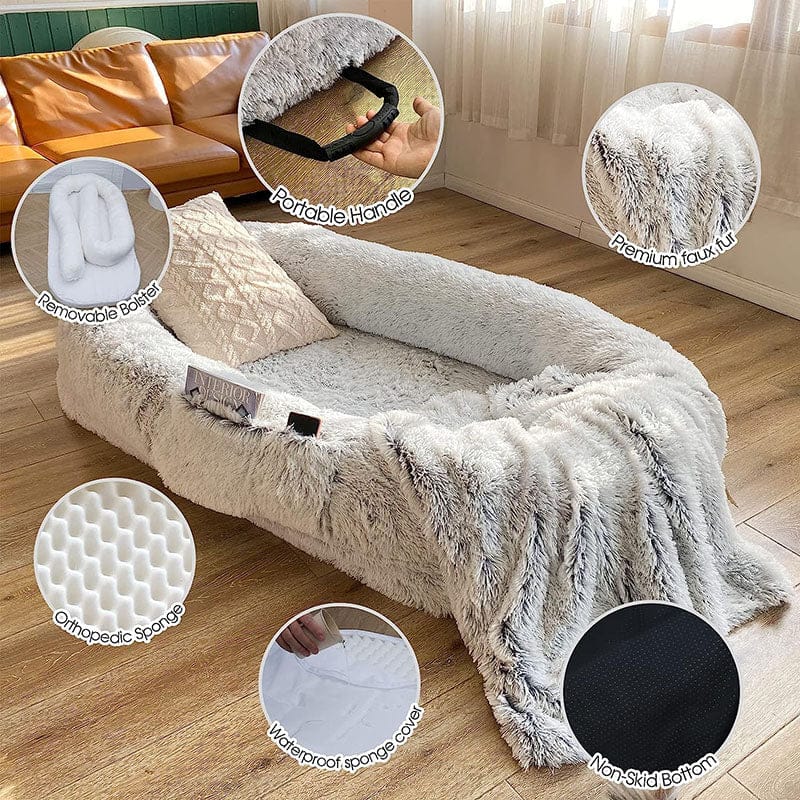 Human-Sized Dog Bed – Oversized Plush Bed with Donut Bolster for Dogs