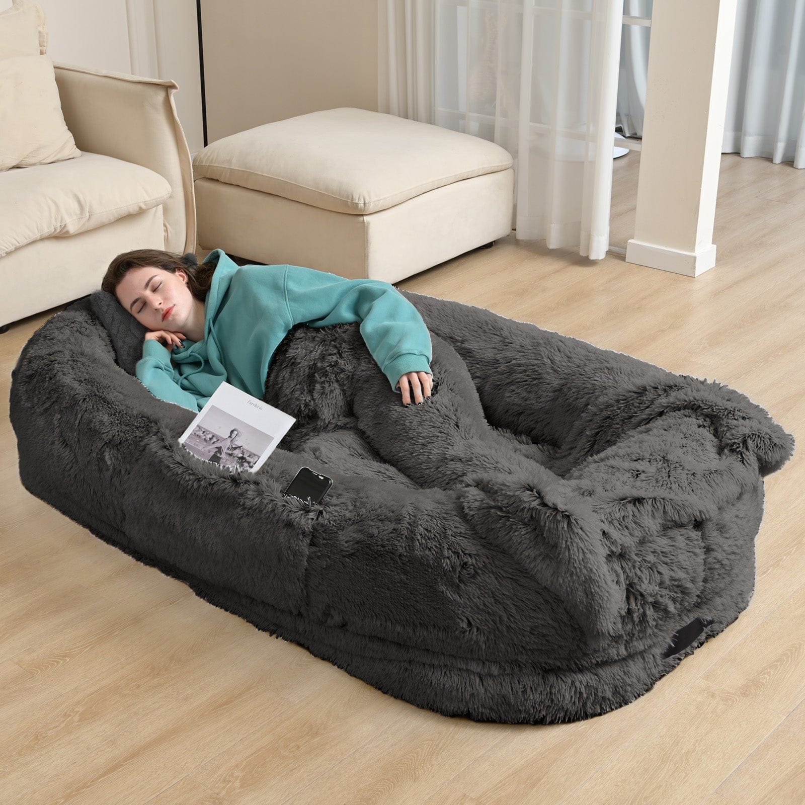 Human-Sized Dog Bed – Oversized Plush Bed with Donut Bolster for Dogs