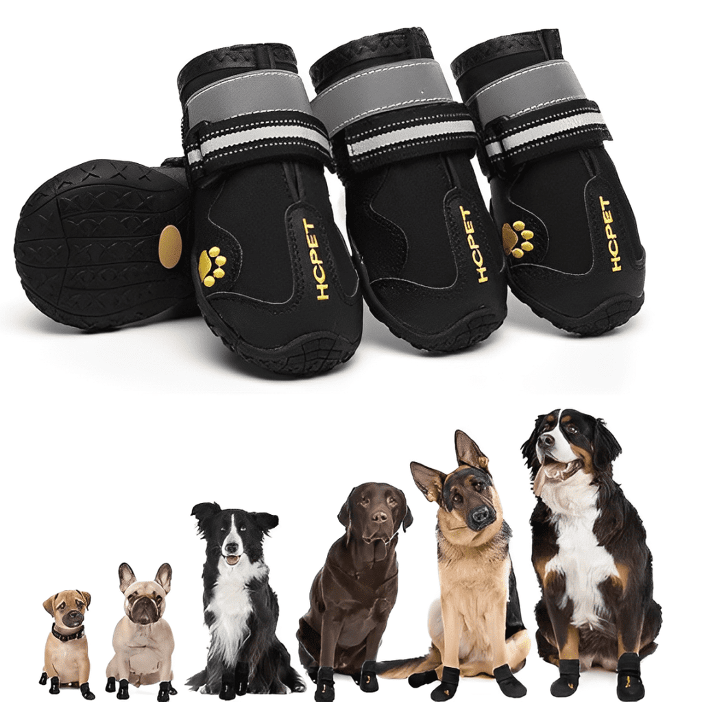 Close-up of non-slip rubber sole on waterproof protective dog boot