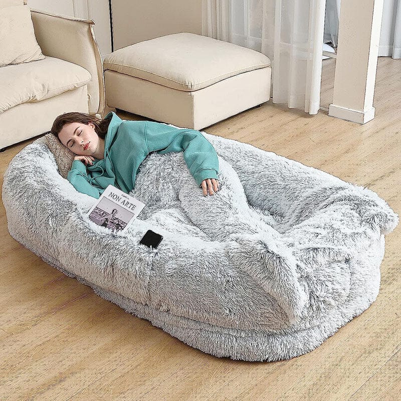 Human-Sized Oversized Plush Dog Bed with Donut Bolster