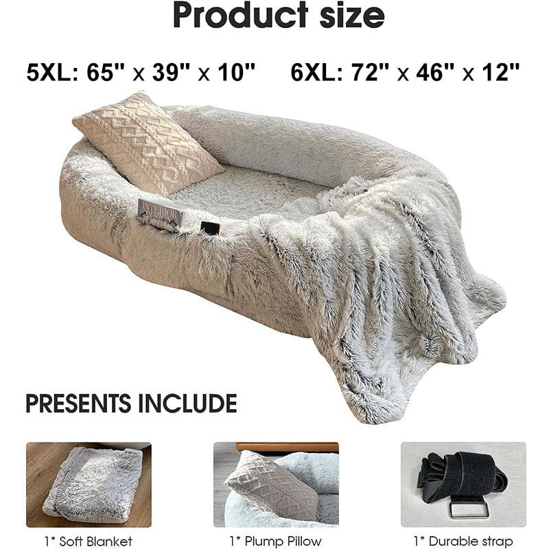 Human-Sized Oversized Plush Dog Bed with Donut Bolster