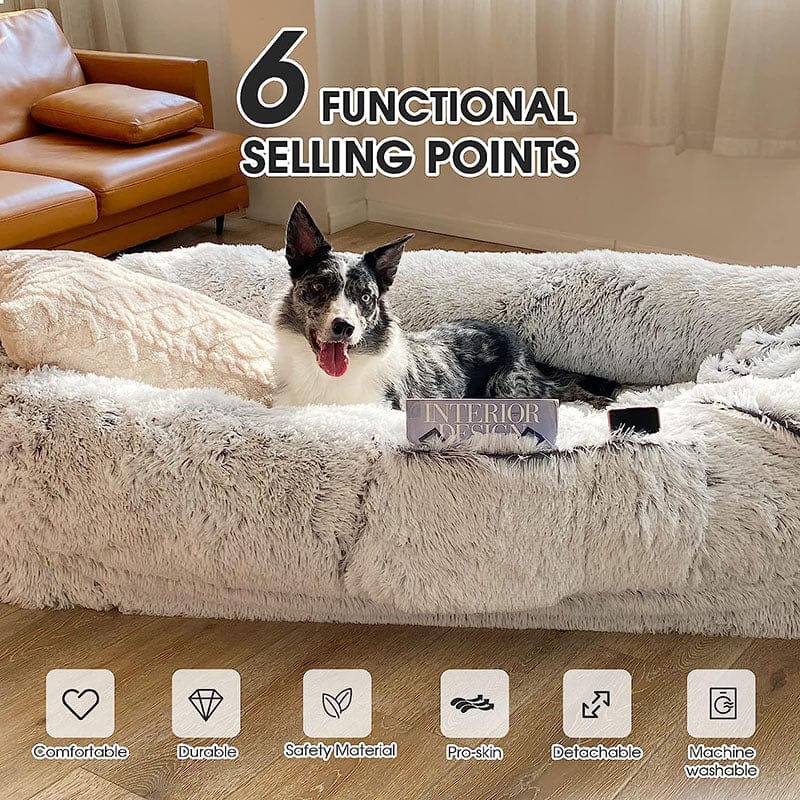 Human-Sized Oversized Plush Dog Bed with Donut Bolster