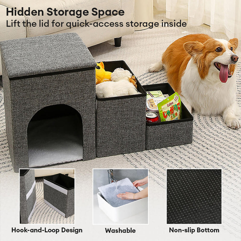 Portable Foldable Dog Stairs – Multi-Functional with Storage & Built-In Condo