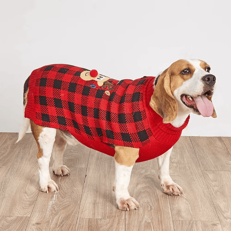 Christmas Reindeer Plaid Turtleneck Dog Sweater