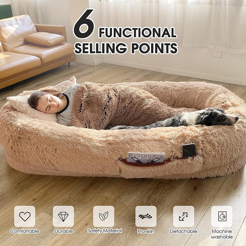 Human-Sized Oversized Plush Dog Bed with Donut Bolster