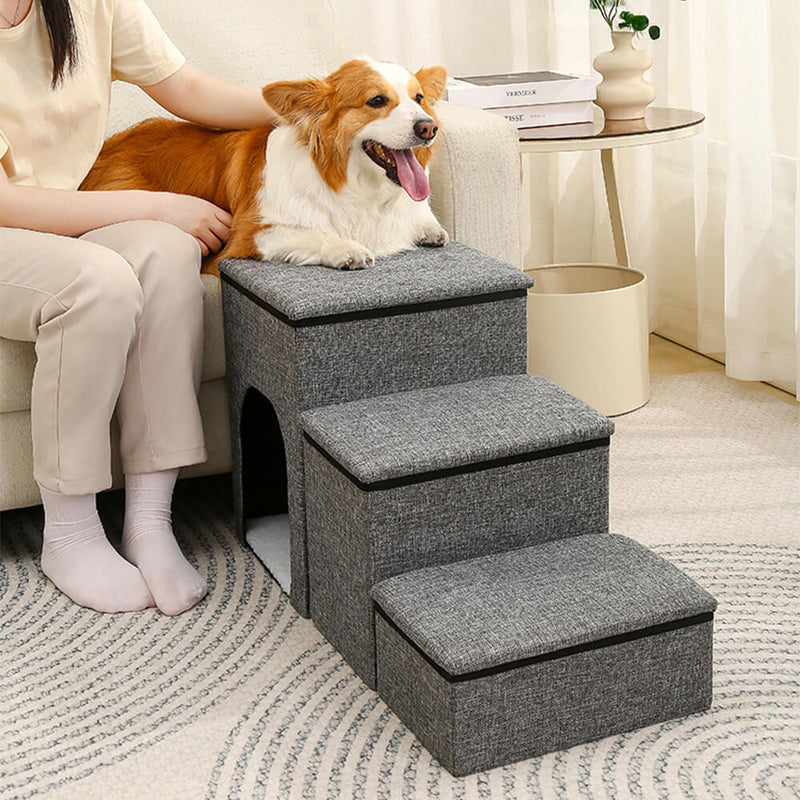 Portable Foldable Dog Stairs – Multi-Functional with Storage & Built-In Condo