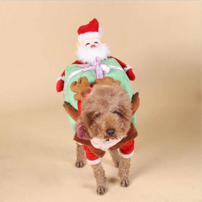Santa Claus Dog Costume – Festive Holiday Outfit with Gift Chest