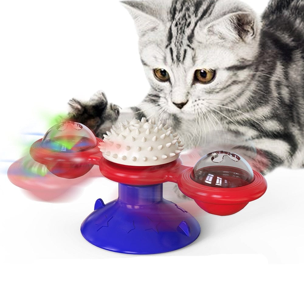 Interactive Cat Toy with Catnip – Spinning Windmill Toy with LED Balls