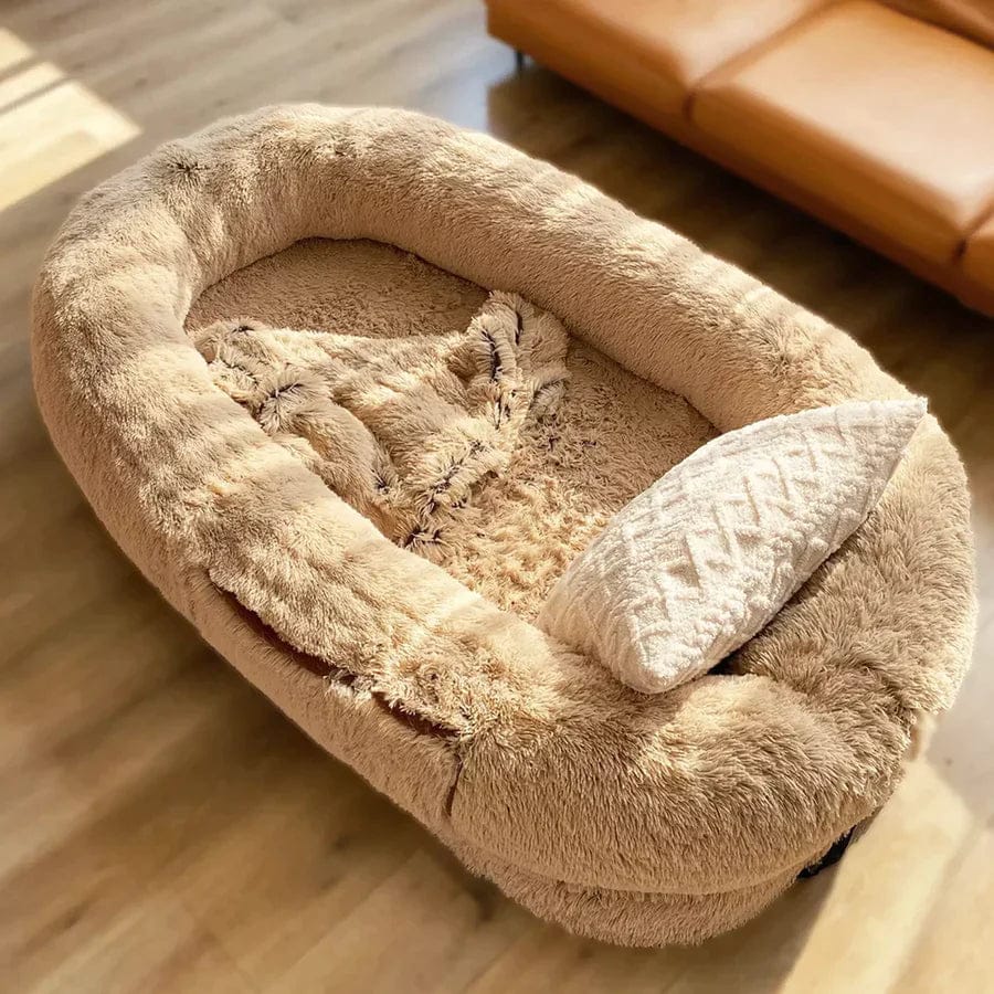 Human-Sized Oversized Plush Dog Bed with Donut Bolster