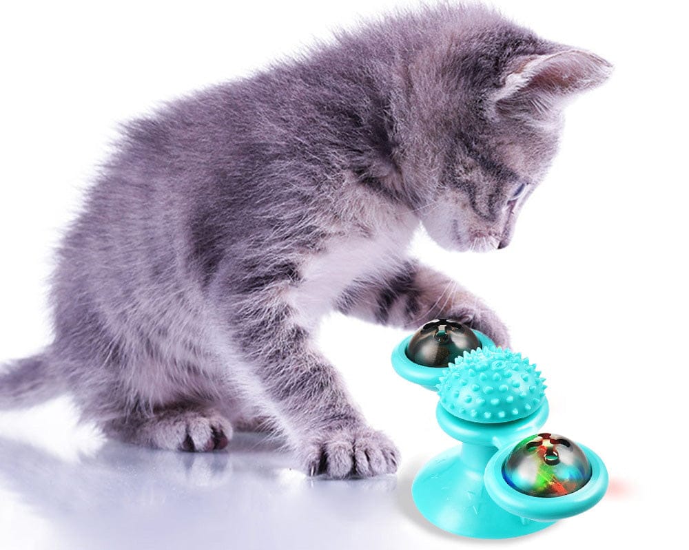 Interactive Cat Toy with Catnip – Spinning Windmill Toy with LED Balls