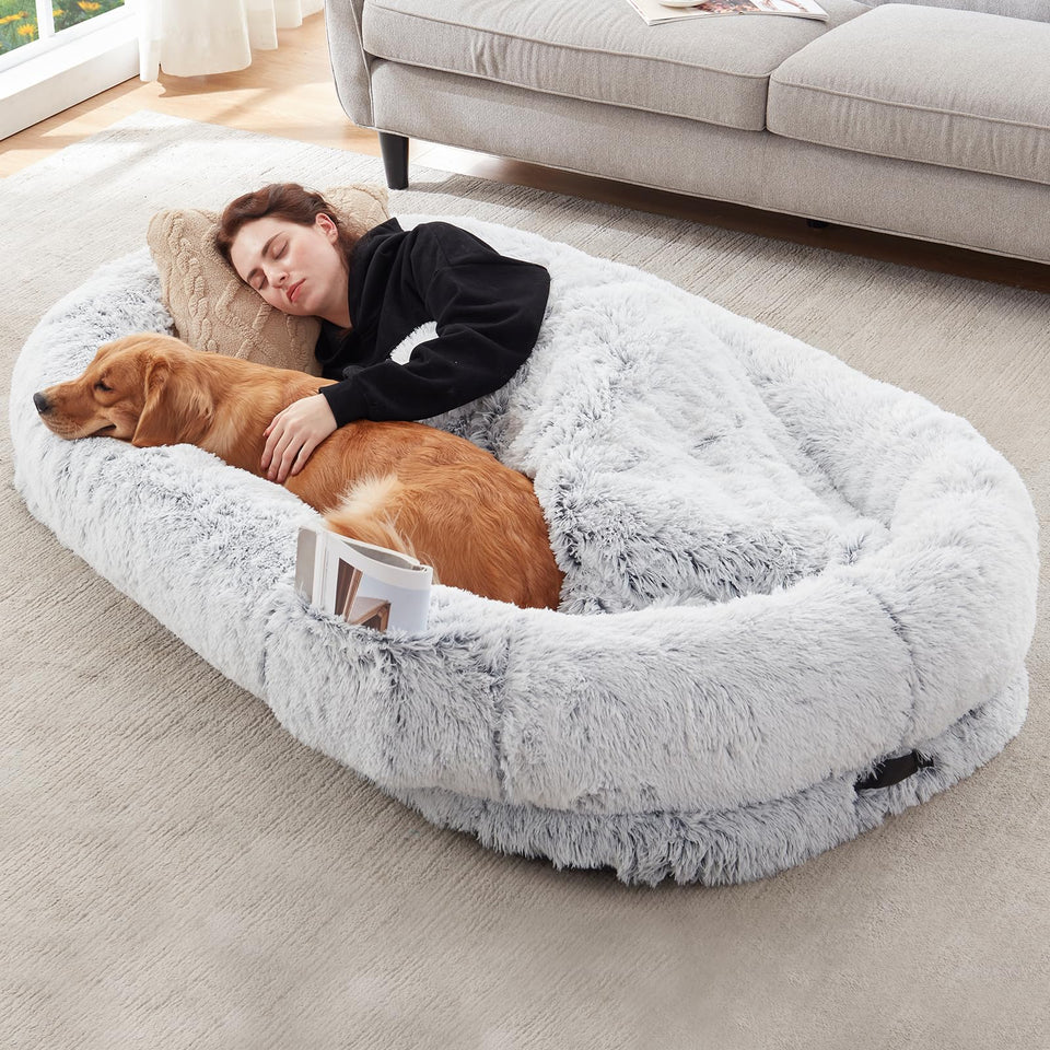 Human-Sized Dog Bed – Oversized Plush Bed with Donut Bolster for Dogs