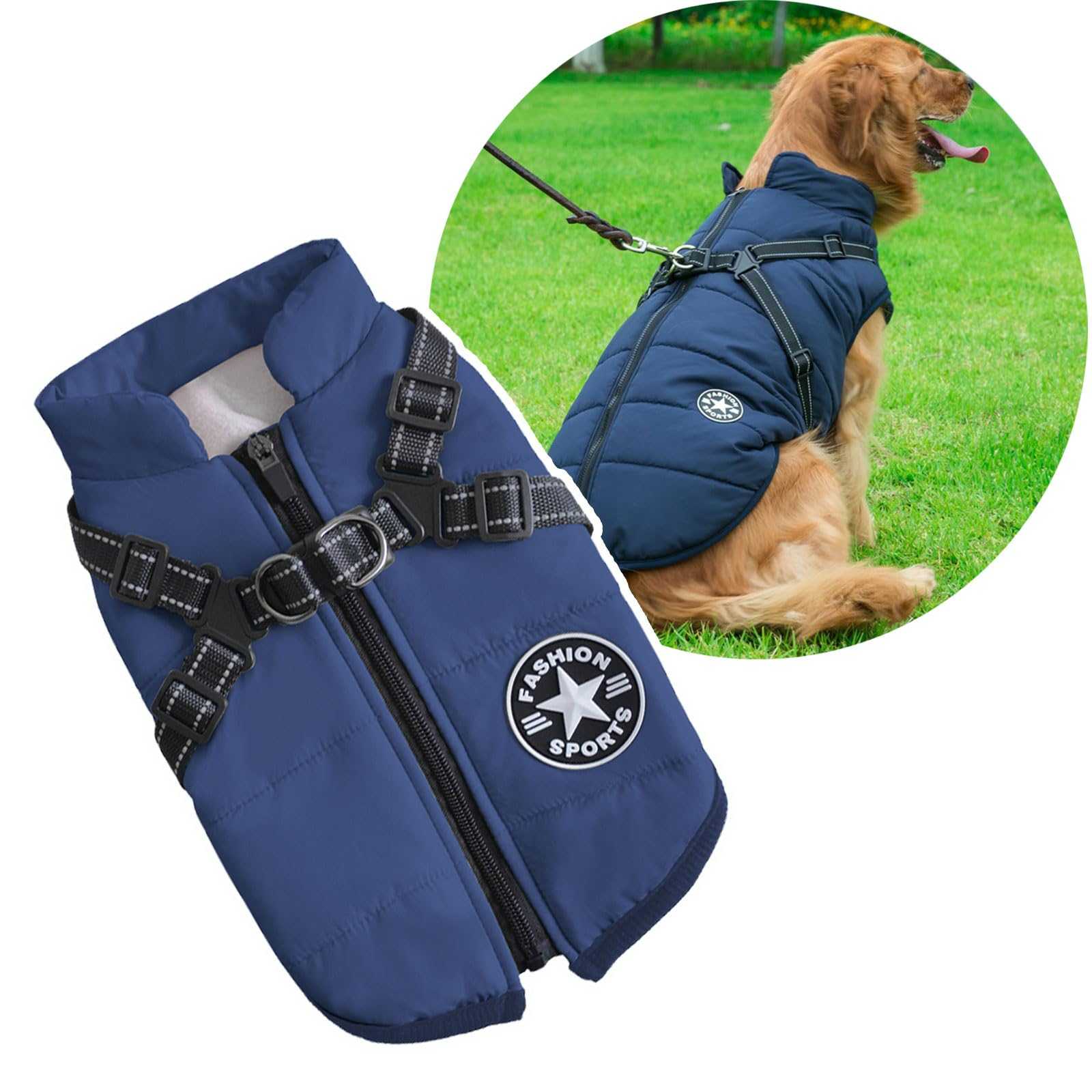 3-in-1 Dog Winter Jacket – Water-Resistant Coat with Fleece Lining