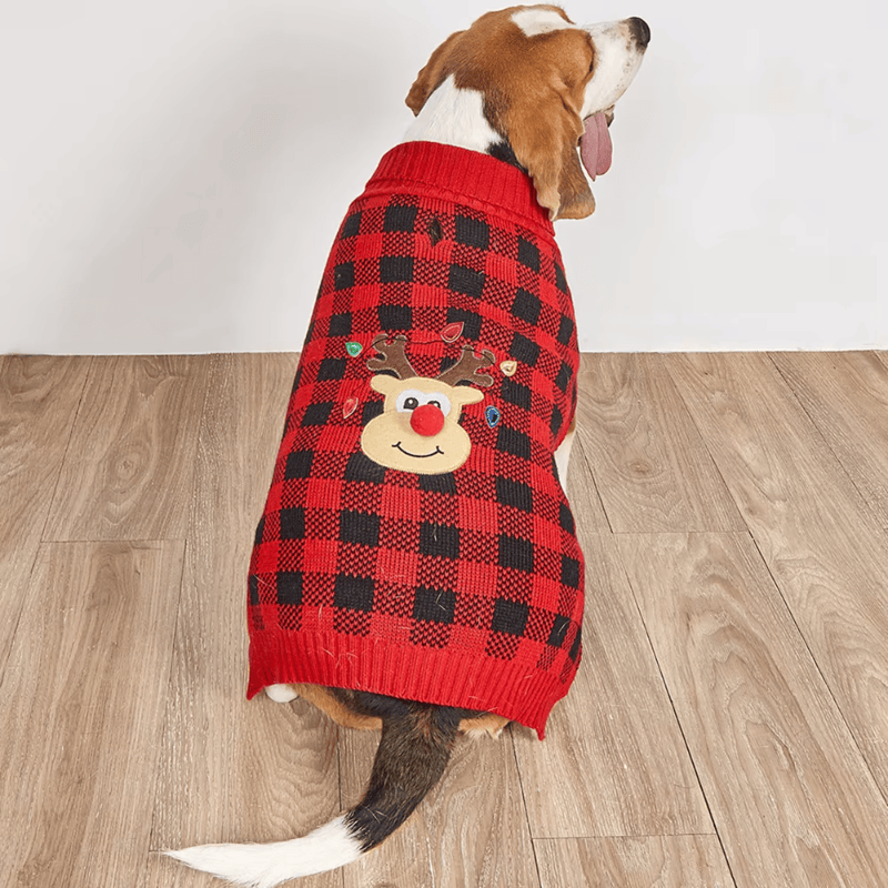 Christmas Reindeer Plaid Turtleneck Dog Sweater