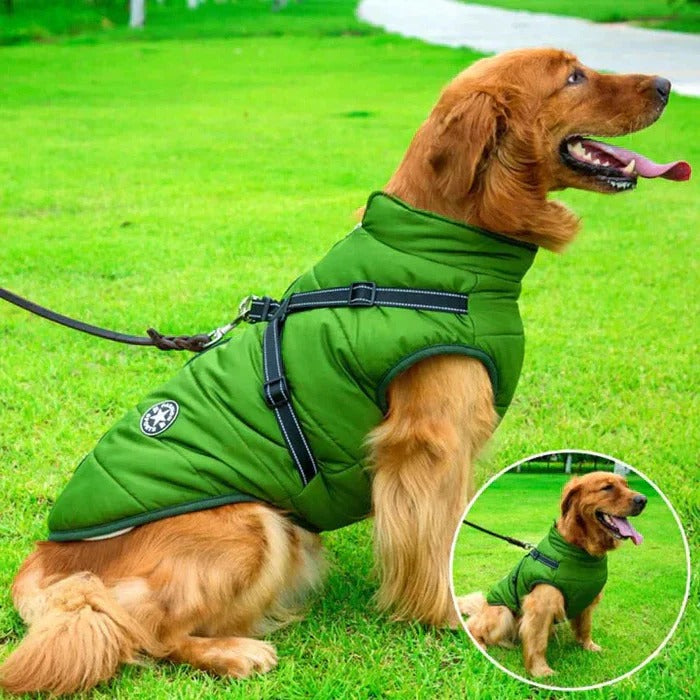 Waterproof Winter Dog Jacket – Sherpa Lined with Built-In Harness
