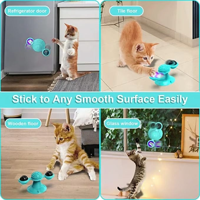 Interactive Cat Toy with Catnip – Spinning Windmill Toy with LED Balls