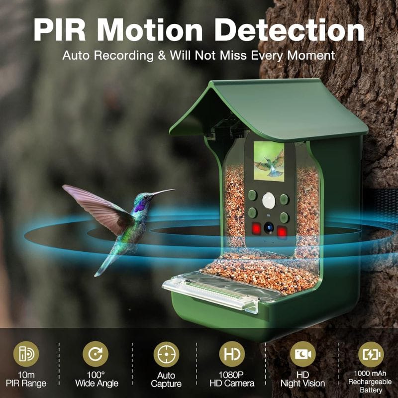 Smart Bird Feeder Camera – PIR Motion Detection, Night Vision & Dual Feeder