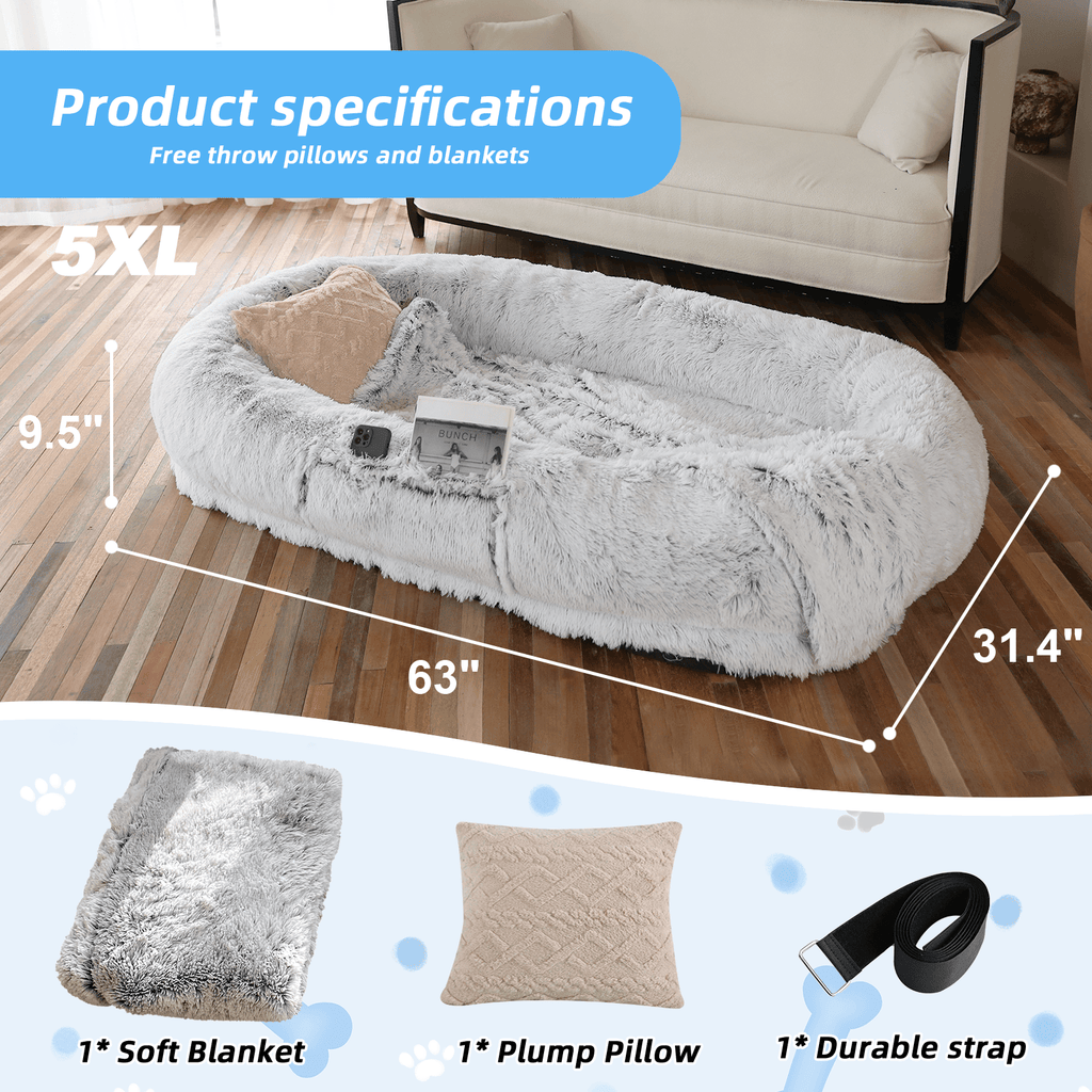 Human-Sized Oversized Plush Dog Bed with Donut Bolster