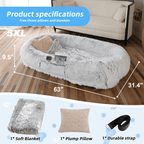 Human-Sized Oversized Plush Dog Bed with Donut Bolster