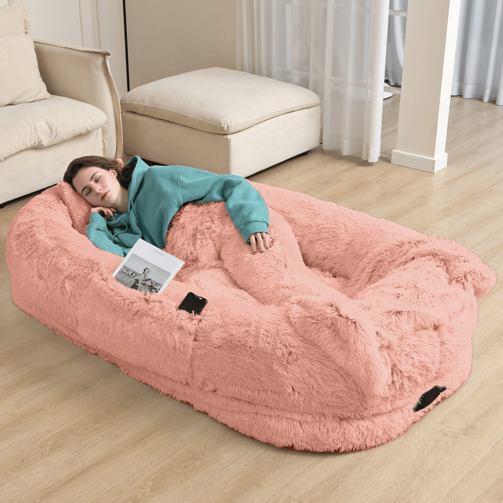 Human-Sized Dog Bed – Oversized Plush Bed with Donut Bolster for Dogs