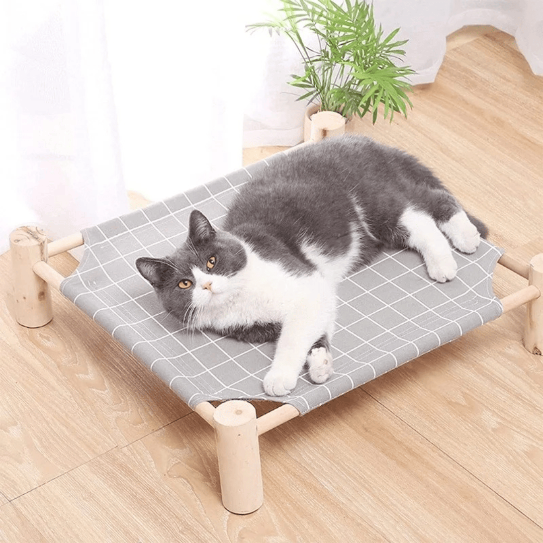 Elevated Cat Hammock Bed – Modern Wooden Frame with Breathable Canvas