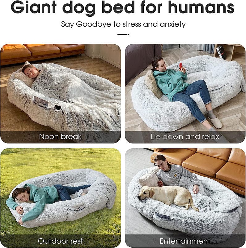 Human-Sized Oversized Plush Dog Bed with Donut Bolster