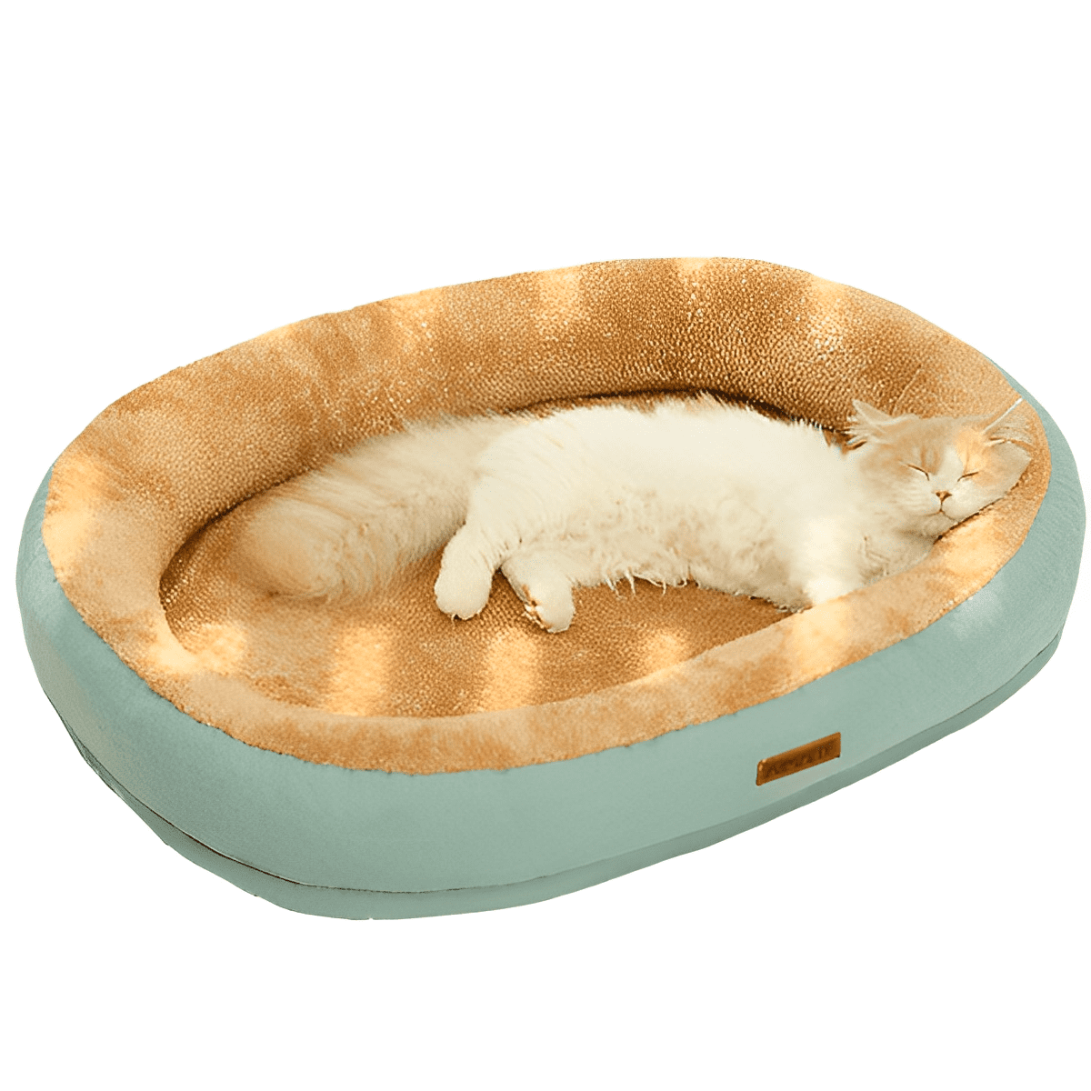 Ultra-soft washable cotton cat bed in light pink with sleeping cat