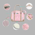 Cat inside stylish pet carrier backpack looking through mesh window