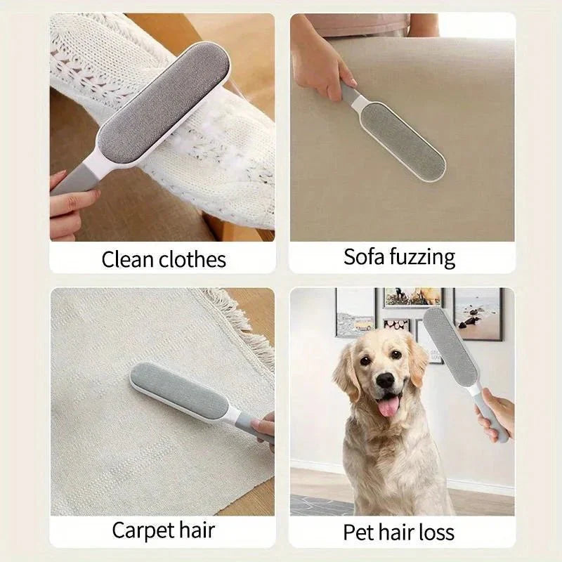 Double-Sided Pet Hair Remover Brush — Reusable, No Refills, Works on Any Fabric