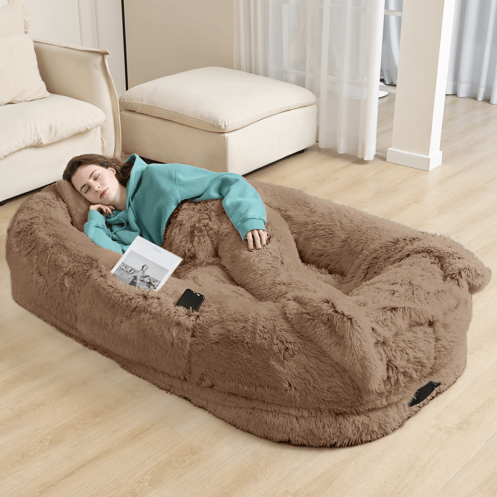 Human-Sized Dog Bed – Oversized Plush Bed with Donut Bolster for Dogs