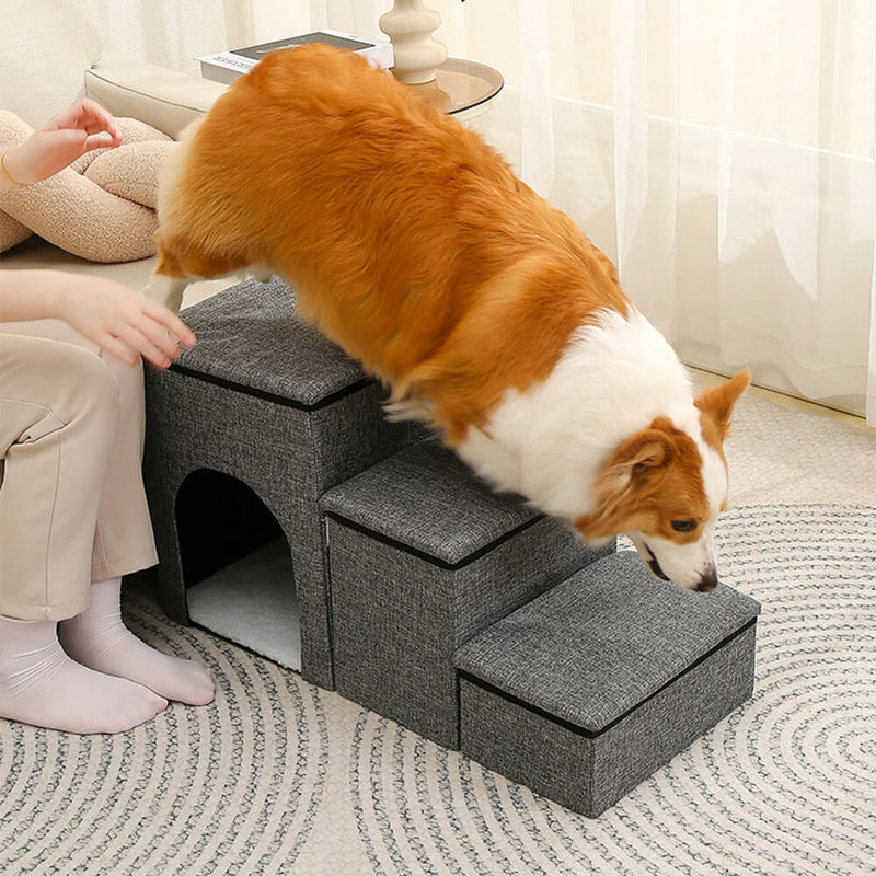 Portable Foldable Dog Stairs – Multi-Functional with Storage & Built-In Condo