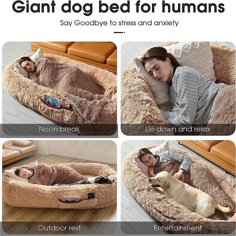 Human-Sized Oversized Plush Dog Bed with Donut Bolster