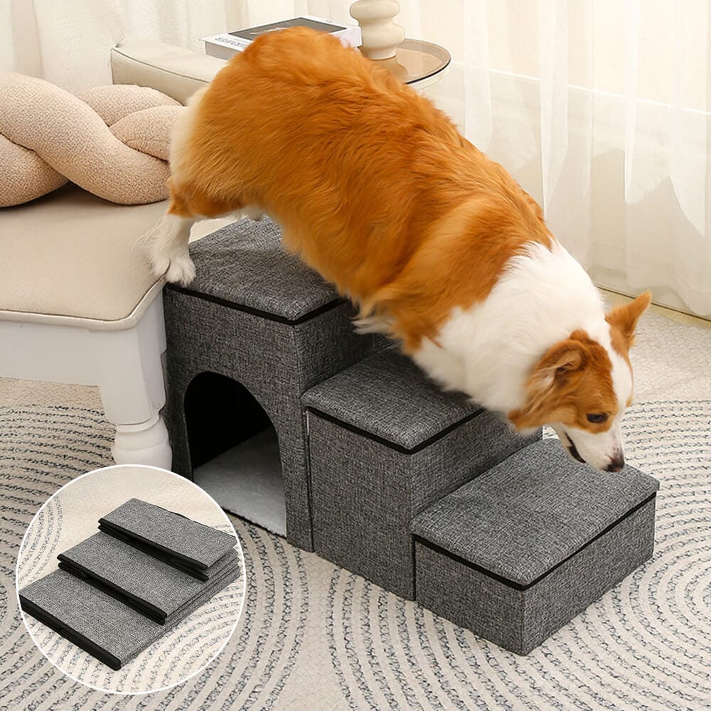 Portable Foldable Dog Stairs — Easy Access with Built-In Storage