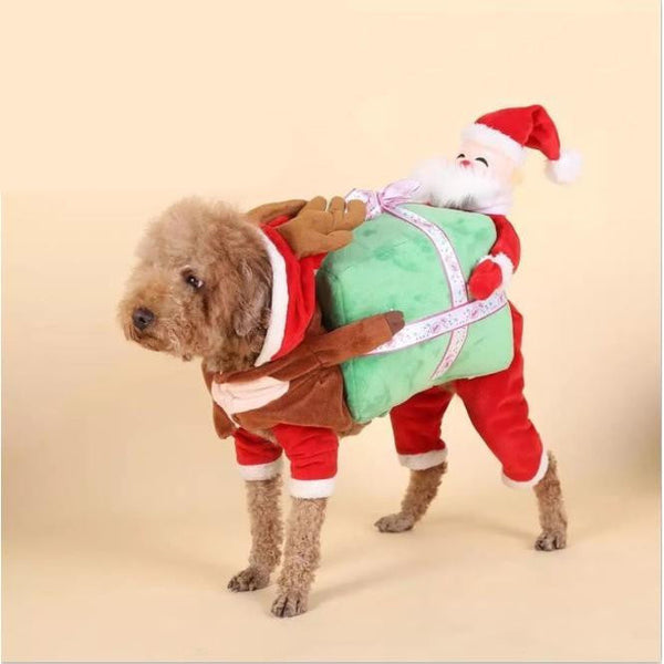 Santa Claus Dog Costume – Festive Holiday Outfit with Gift Chest