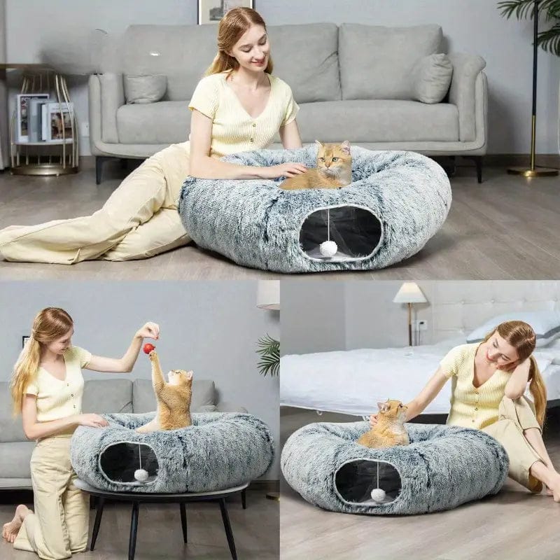 Cat Tunnel Bed – 2-in-1 Play Tunnel with Cozy Nest for Cats
