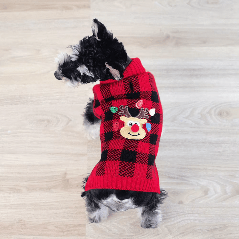 Christmas Reindeer Plaid Turtleneck Dog Sweater