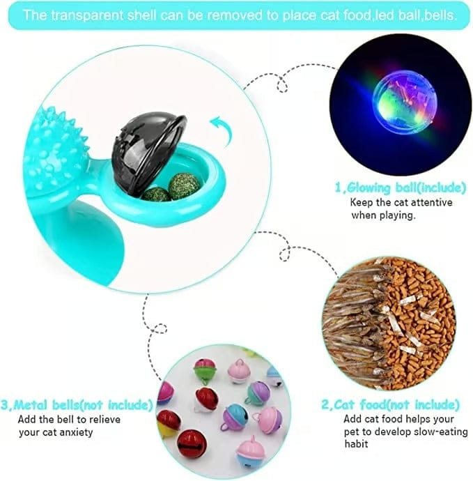 Interactive Cat Toy with Catnip – Spinning Windmill Toy with LED Balls