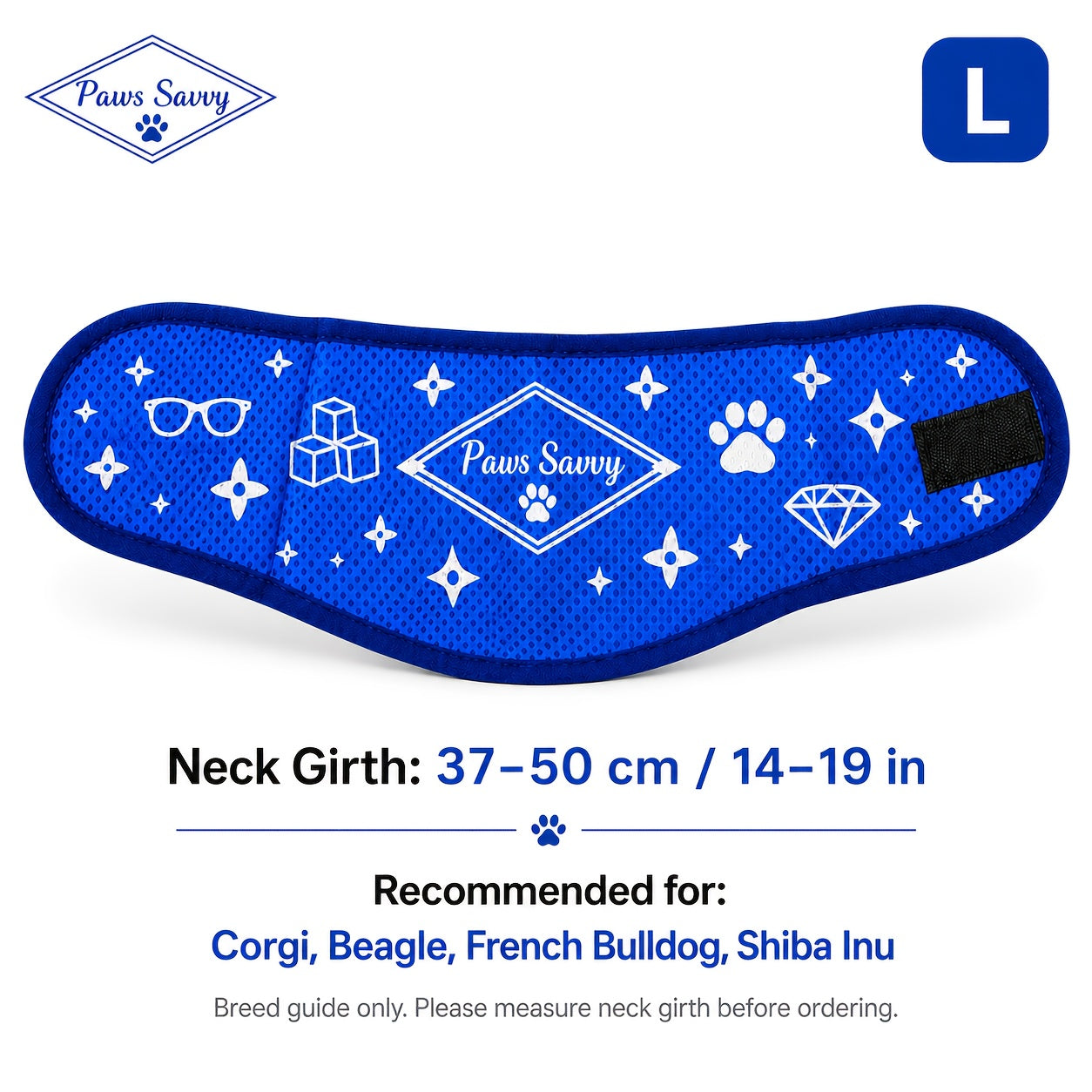 PVA Cooling Dog Bandana Size L neck girth chart