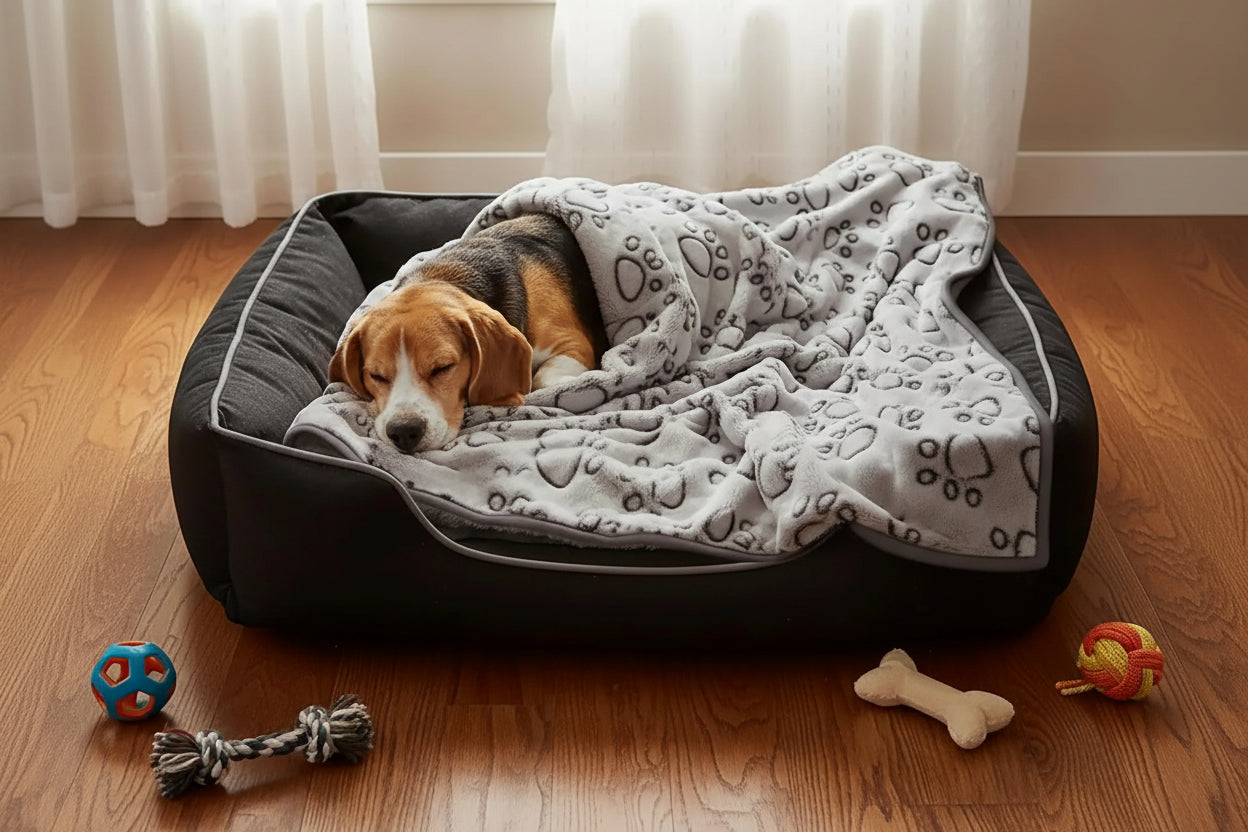 Soft Pet Blanket — Washable Fleece with Paw Print Design, 3 Sizes