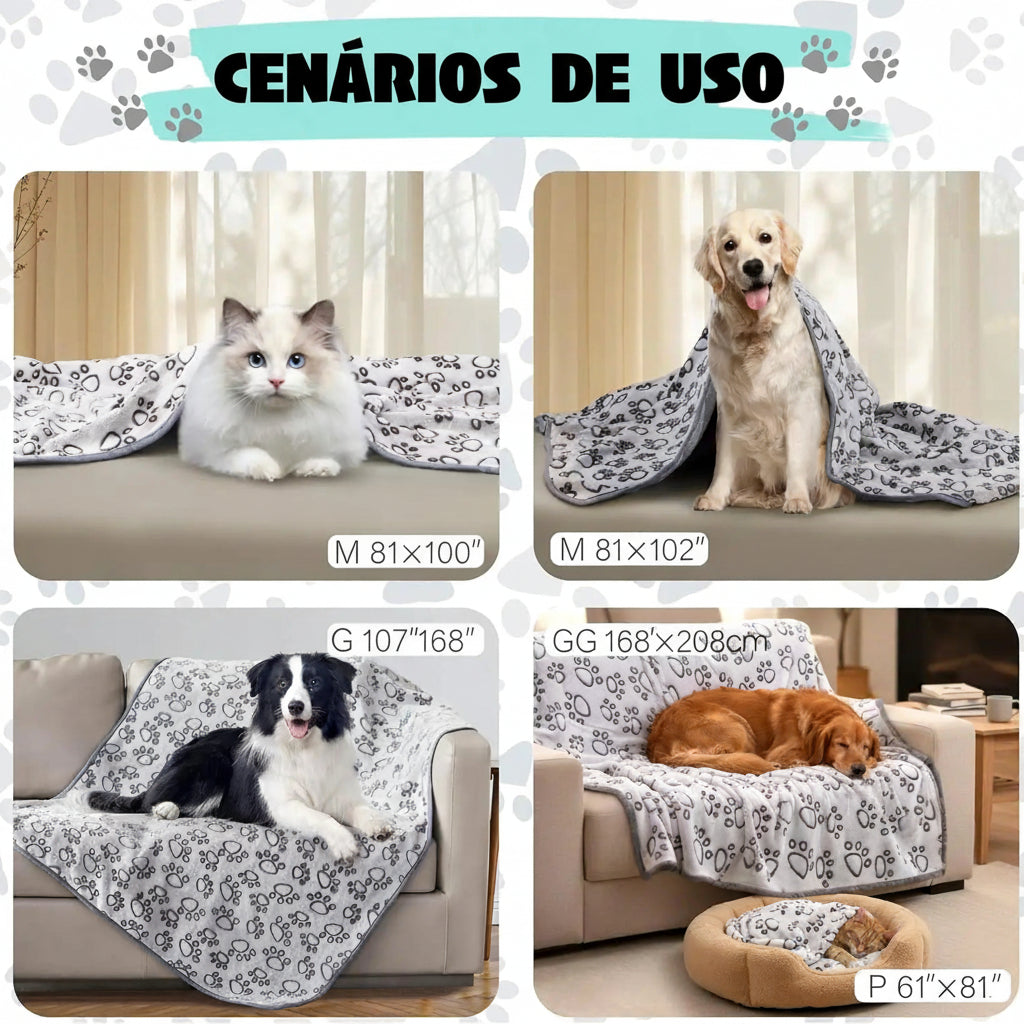 Soft Pet Blanket — Washable Fleece with Paw Print Design, 3 Sizes