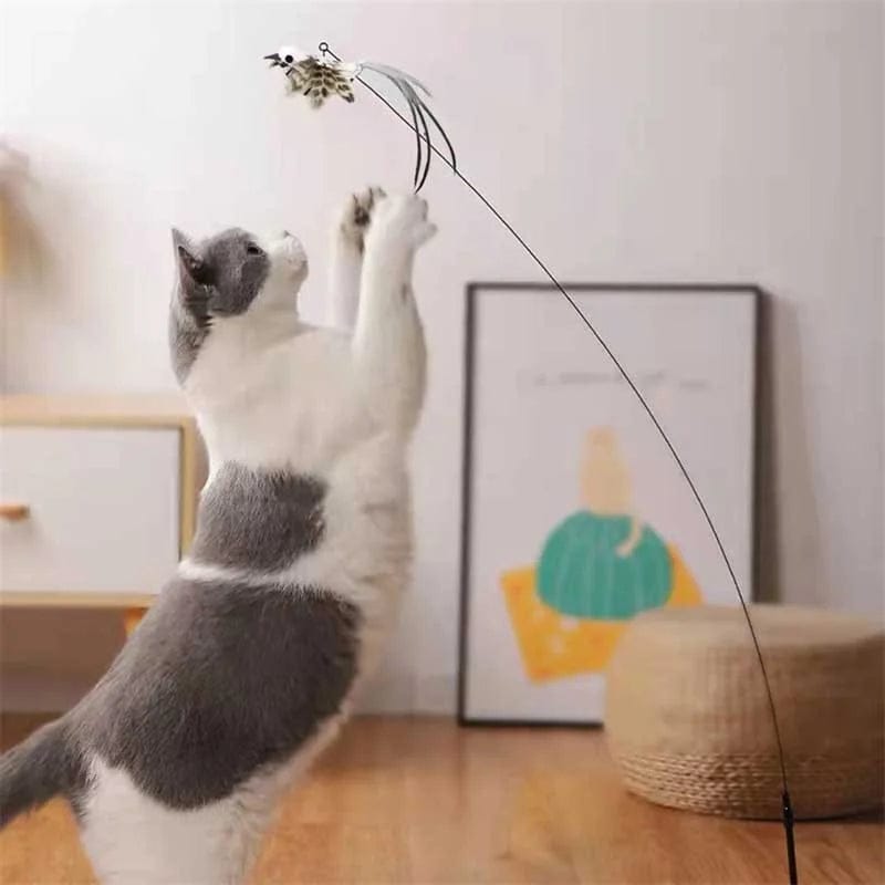 Cat Wand Toy Set – Interactive Feather and Bell Teaser Toys for Cats